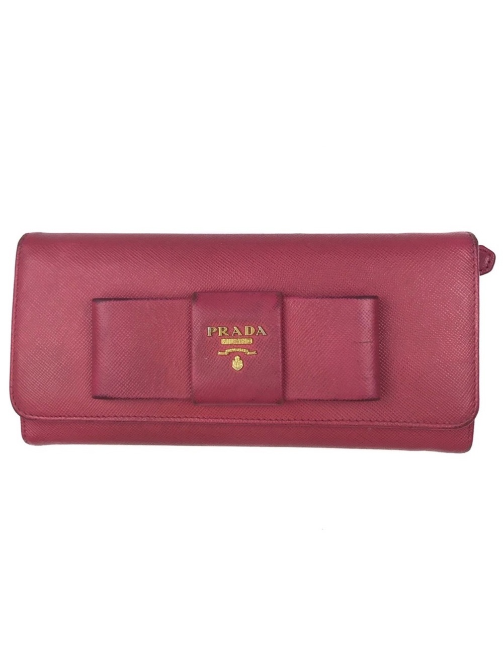 PRADA Wallet Fiocco Bow Peonia Pink Saffiano Lux Leather Gold Hardware - Picture 1 of 14